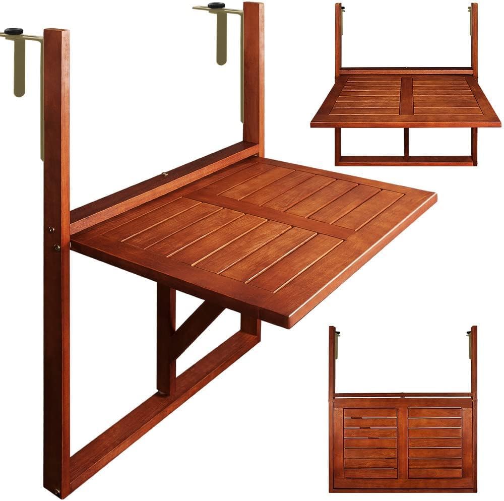 Casaria Balkontisch klappbar Akazie 65x45 cm fuer Gelaender bis 40 kg, wetterfest