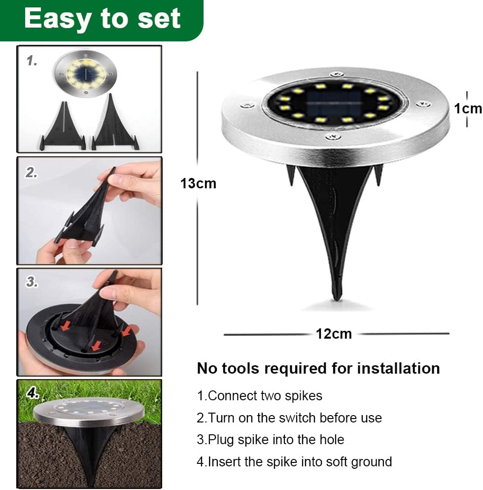 Bowfar Solar Bodenleuchten 12er Set 12 LEDs 3000K warmweiss wasserdicht