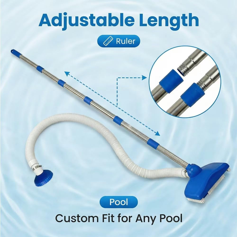 Poolsauger Bodensauger mit Teleskopstange 180 cm, Laubsack, Putztuch, Buerste