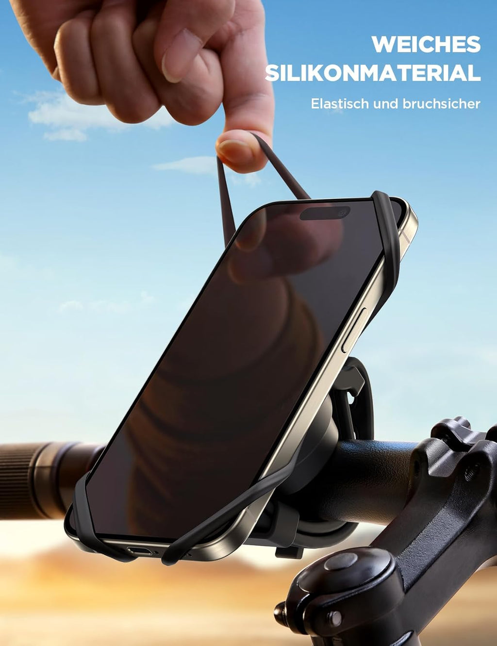 Fahrrad Handyhalterung Lenker 360° drehbar mit Stossdaempfer Universal