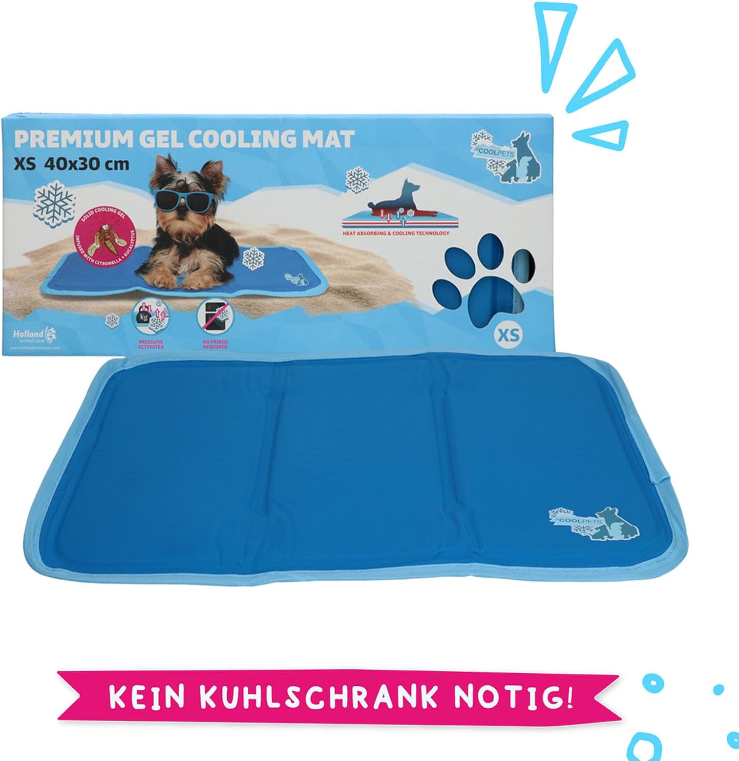 CoolPets Kuehlmatte Hund XS 40x30 cm rutschfest mit Citronella Eukalyptus