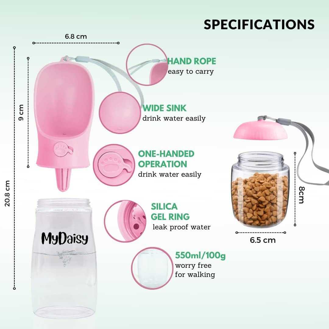 MYDAISY Hunde Trinkflasche mit Futterbehaelter auslaufsicher