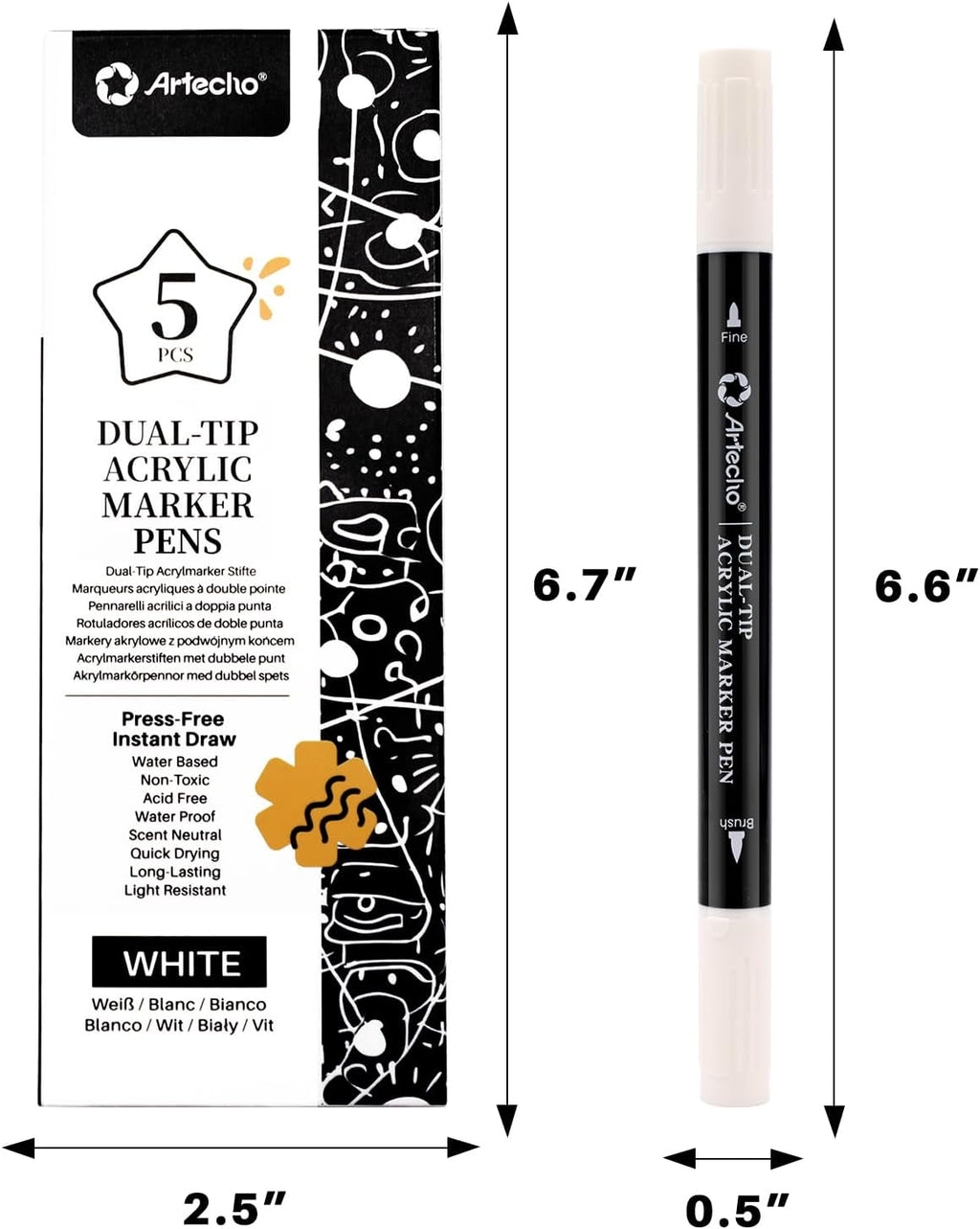 Artecho Acrylstifte 24 Farben Dual Tip Marker wasserfest fuer DIY Kunst