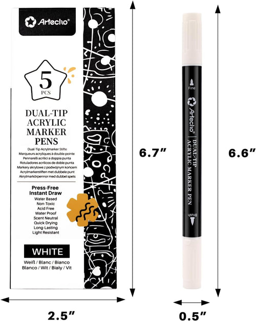 Artecho Acrylstifte 24 Farben Dual Tip Marker wasserfest fuer DIY Kunst
