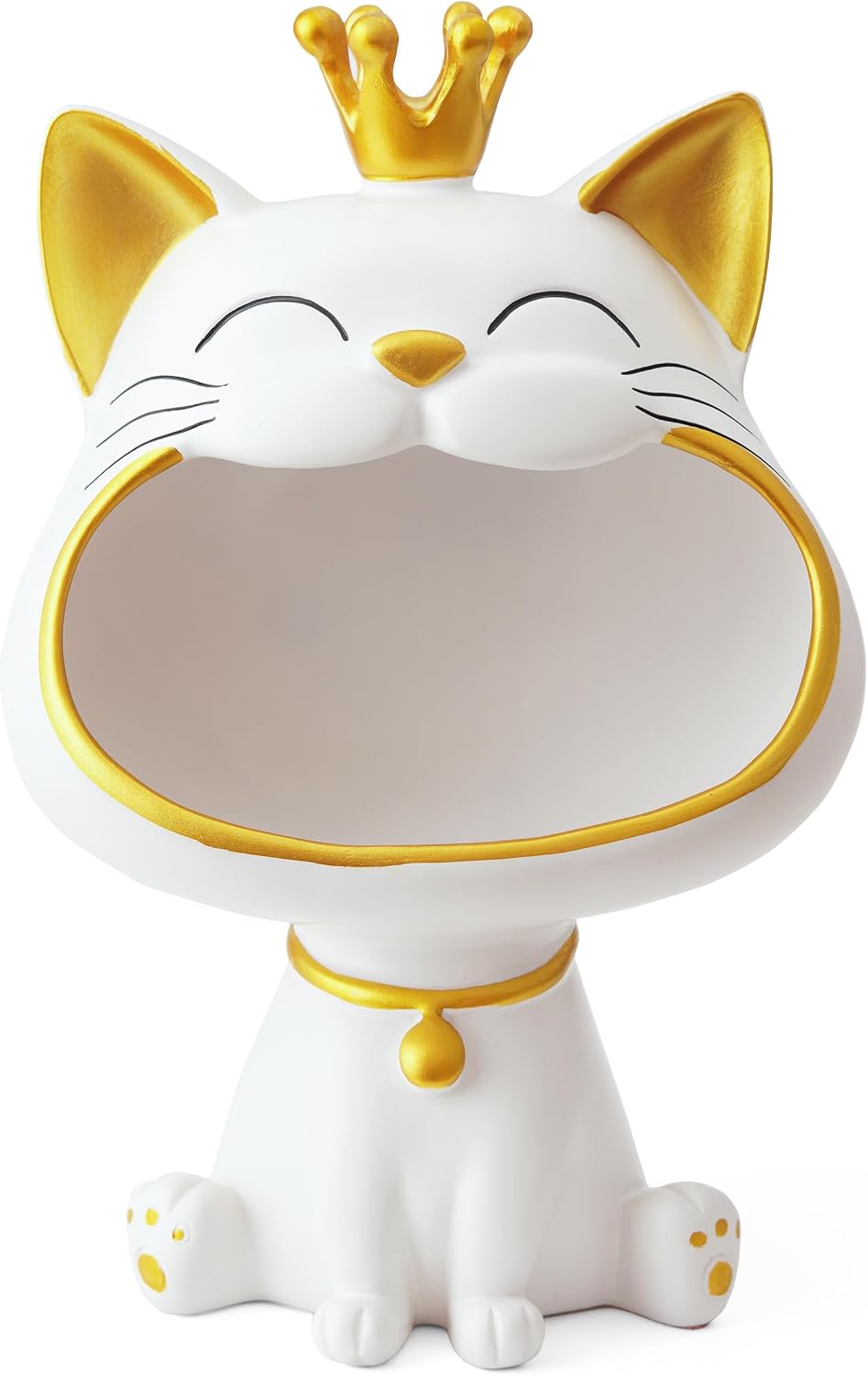 Lachende Katzenstatue Aufbewahrungsbox M-L Weiss Schmuck Schluessel Deko