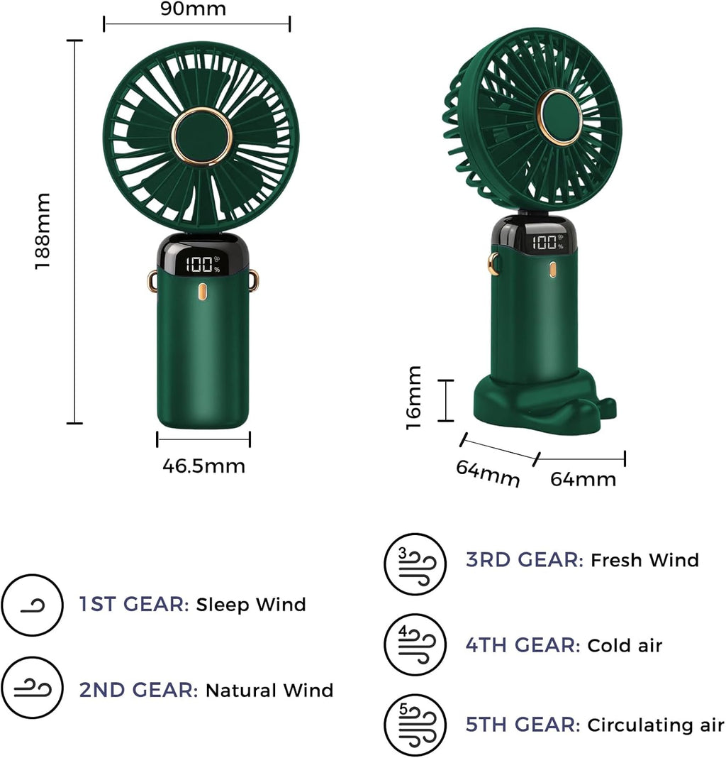 Jsdoin Handventilator faltbar wiederaufladbar USB 5 Stufen Mini Ventilator Dunke