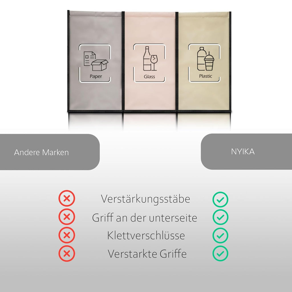 Muelltrennsystem 3-fach schwarz - Recycling Abfallsortierer 3x Behaelter