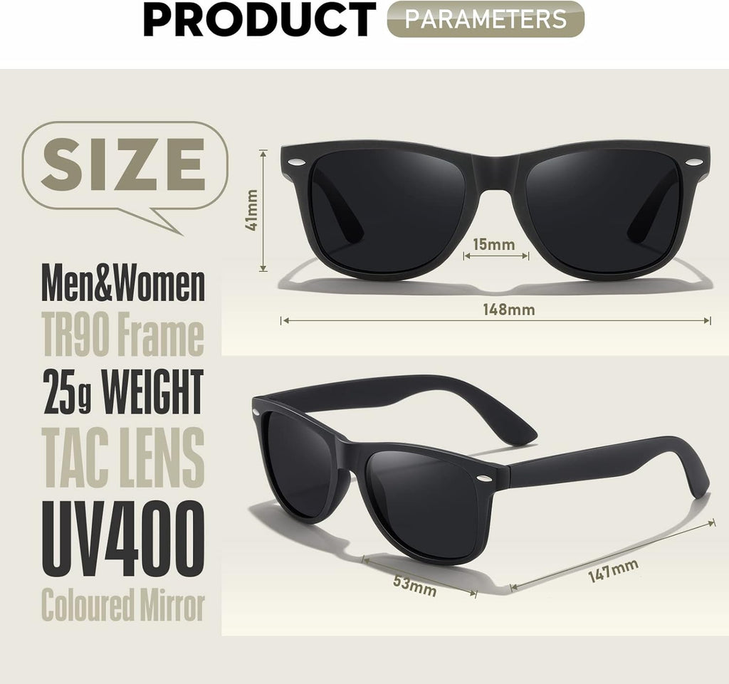 Polarisiert Sonnenbrille Unisex rechteckig UV400 Schutz Vintage Retro Eckig