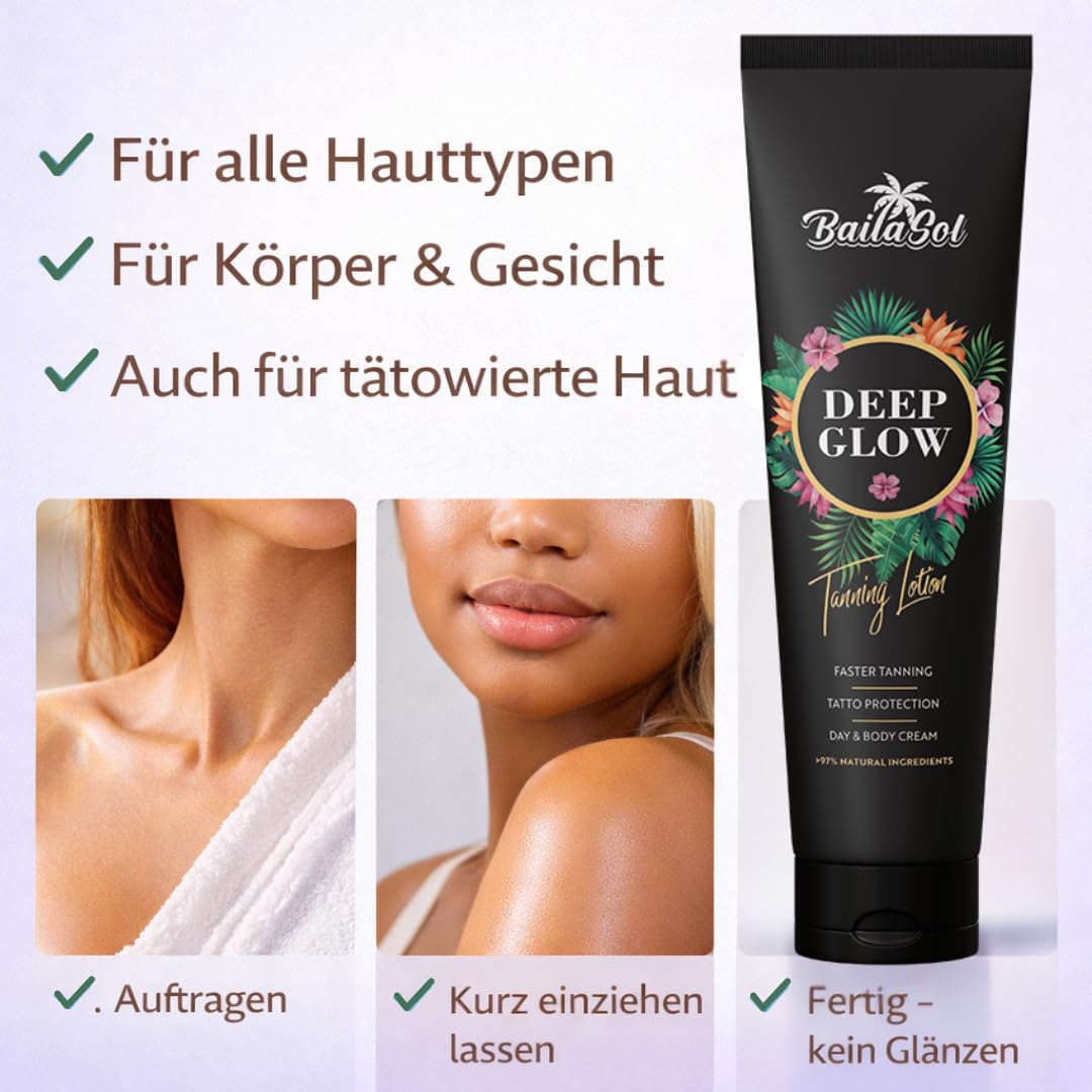 Deep Glow Braeunungsbeschleuniger 150 ml mit Melano Blend, vegan, Tattoo-Schutz