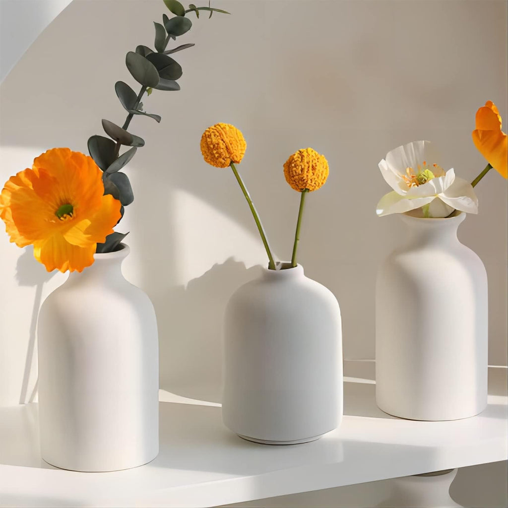CEMABT Keramik Vasen 3er Set kleine Blumenvasen Deko Pampas Natur