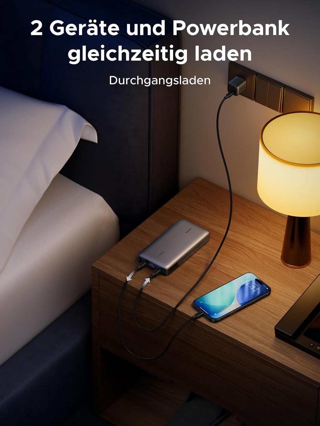 UGREEN Nexode Power Bank 25000mAh 145W 3 Anschluesse USB‑C mit Display, kompatibe