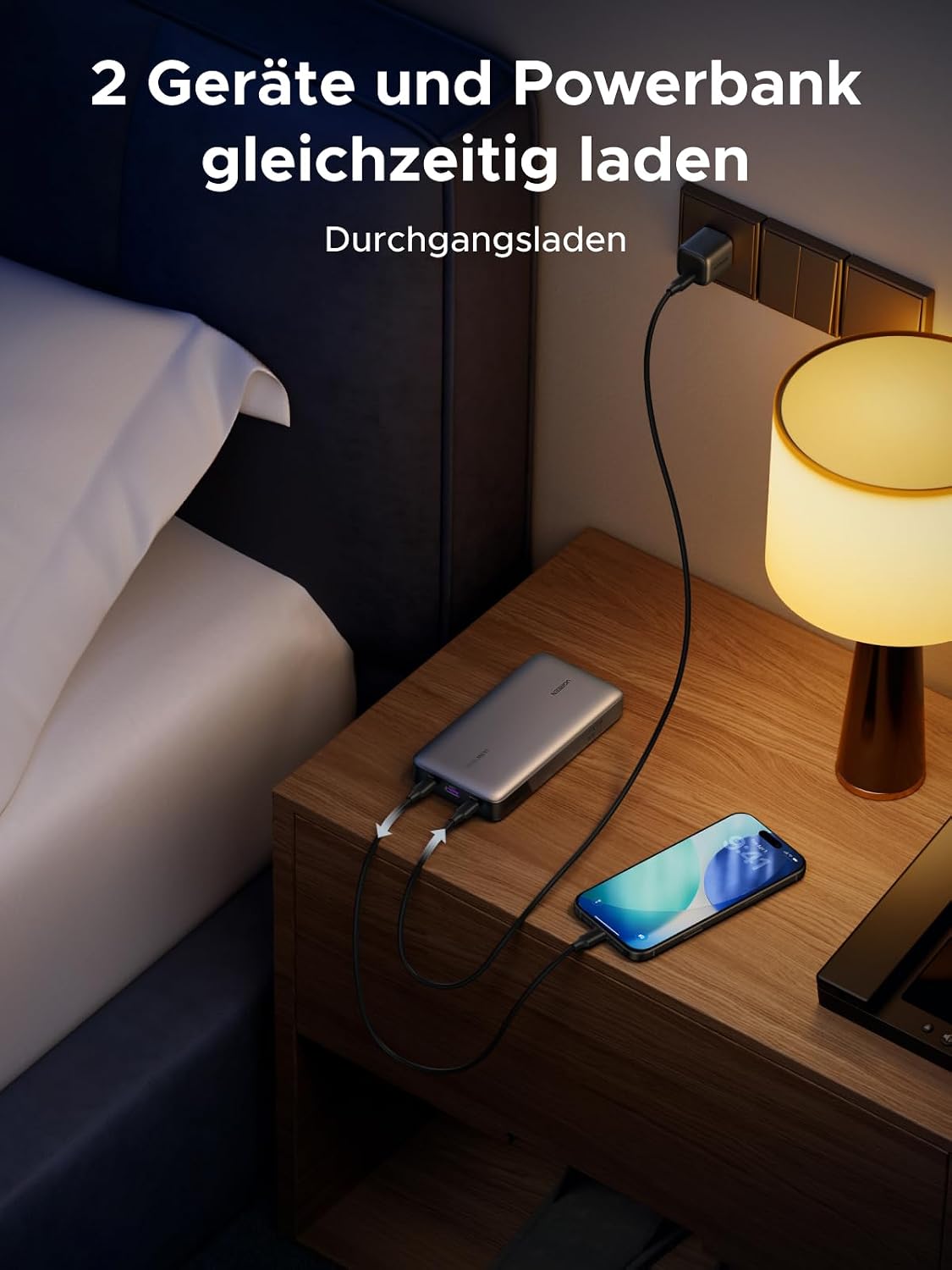UGREEN Nexode Power Bank 25000mAh 145W 3 Anschluesse USB‑C mit Display, kompatibe