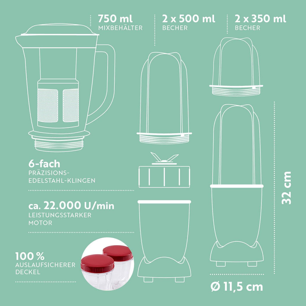 Gourmetmaxx Mr Magic Mixer Standmixer Smoothie Maker 18-teilig