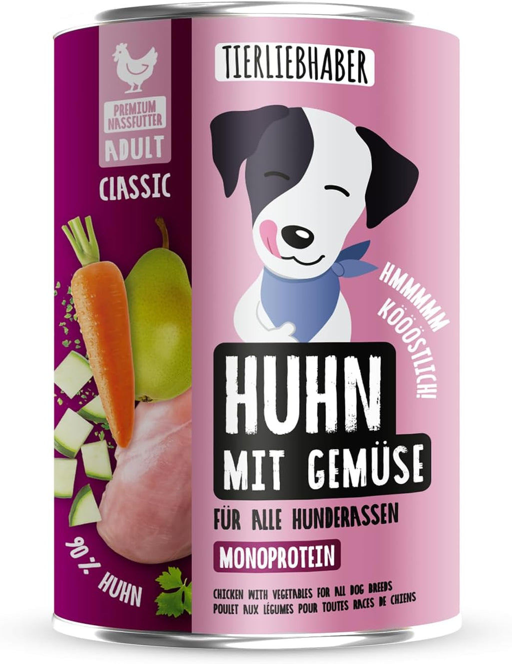 TIERLIEBHABER Nassfutter Huhn mit Gemuese 90% Fleisch Dose