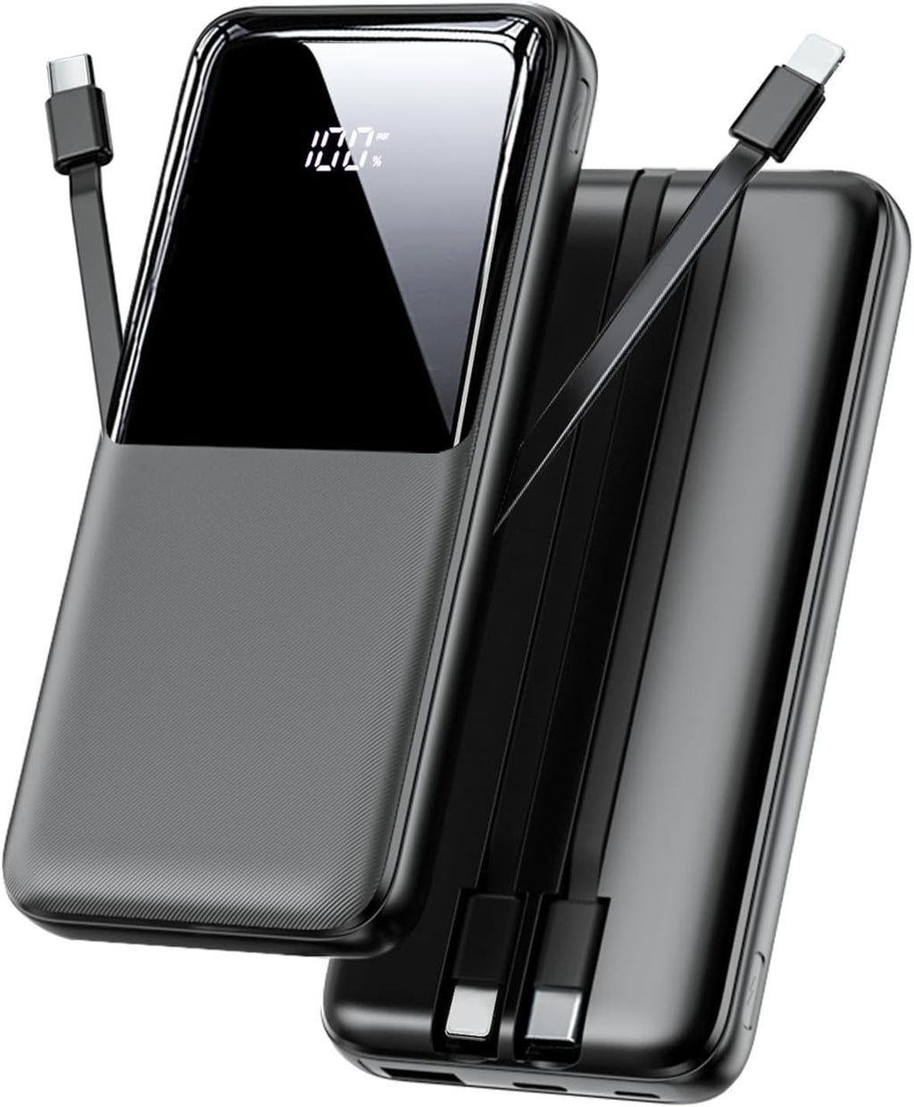 Powerbank 26800 mAh 22,5W USB-C Schnellladung 3 Anschluesse 2 Kabel Schwarz