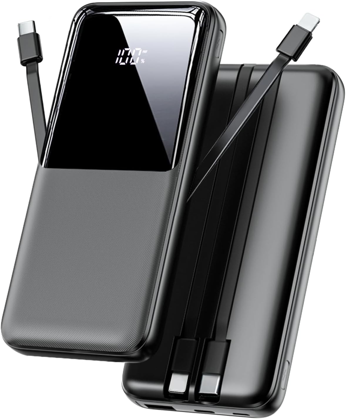 Powerbank 26800 mAh 22,5W USB-C Schnellladung 3 Anschluesse 2 Kabel Schwarz