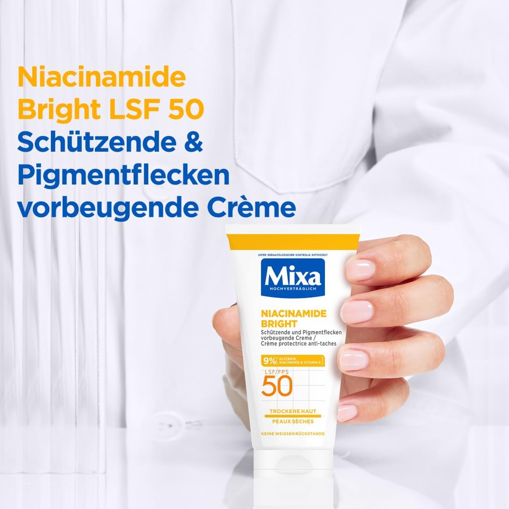 Mixa Anti-Pigmentflecken Creme LSF 50 fuer trockene Haut Niacinamid