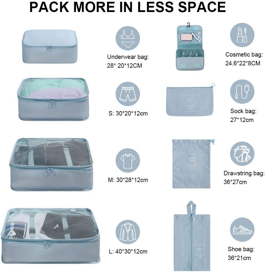 Koffer Organizer Set 8-teilig Reise Packwuerfel Kleider Schuhbeutel