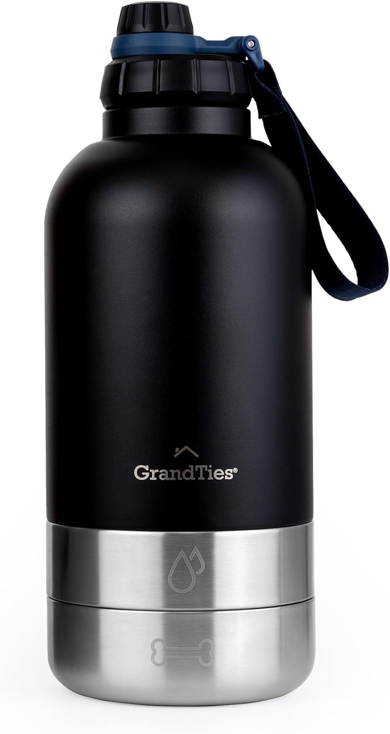 GrandTies tragbare Hundewasserflasche mit 2 abnehmbaren Naepfen, auslaufsi