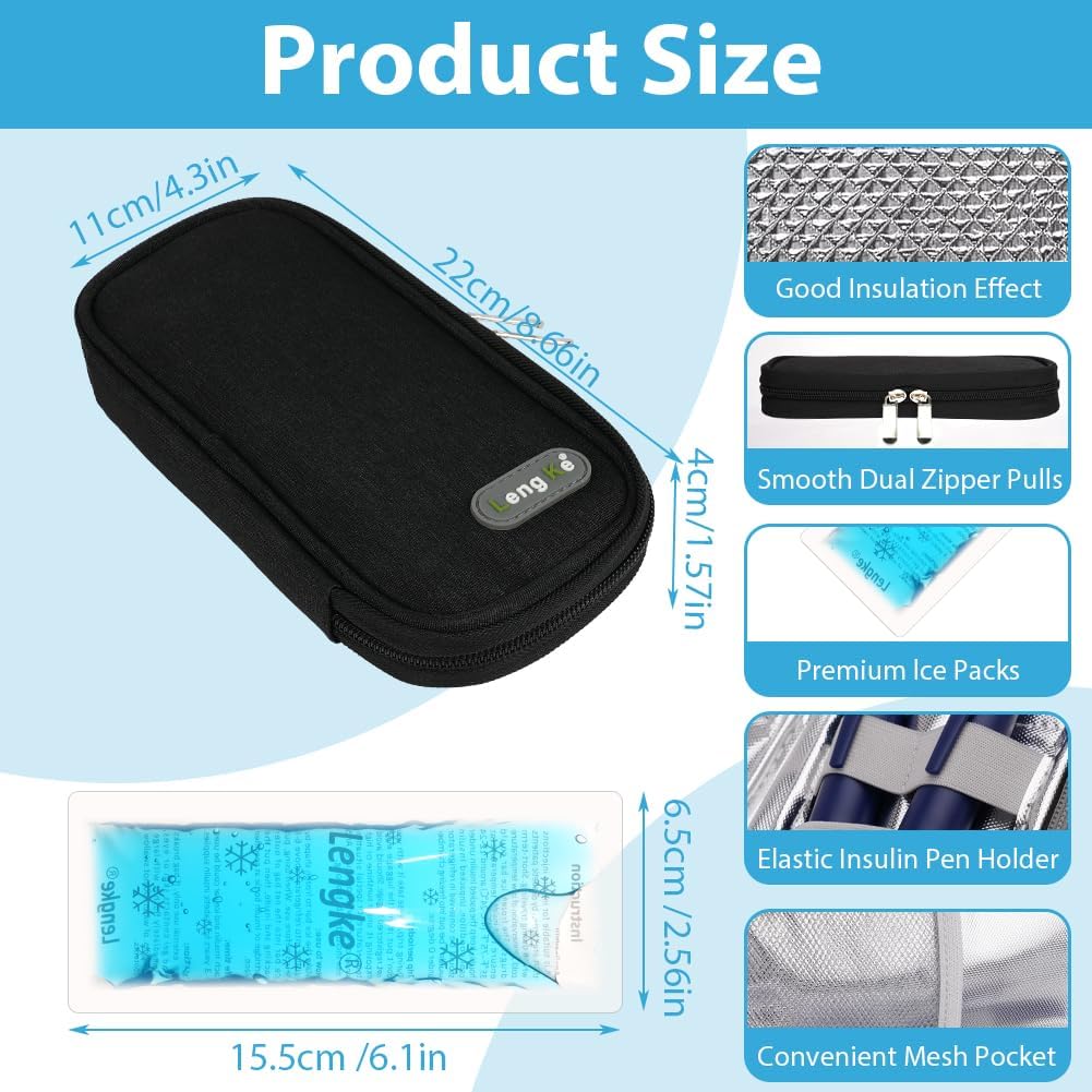 ACWOO Insulin Kuehltasche mit 2 Kuehlakkus, Tasche fuer Insulinpens Schwarz