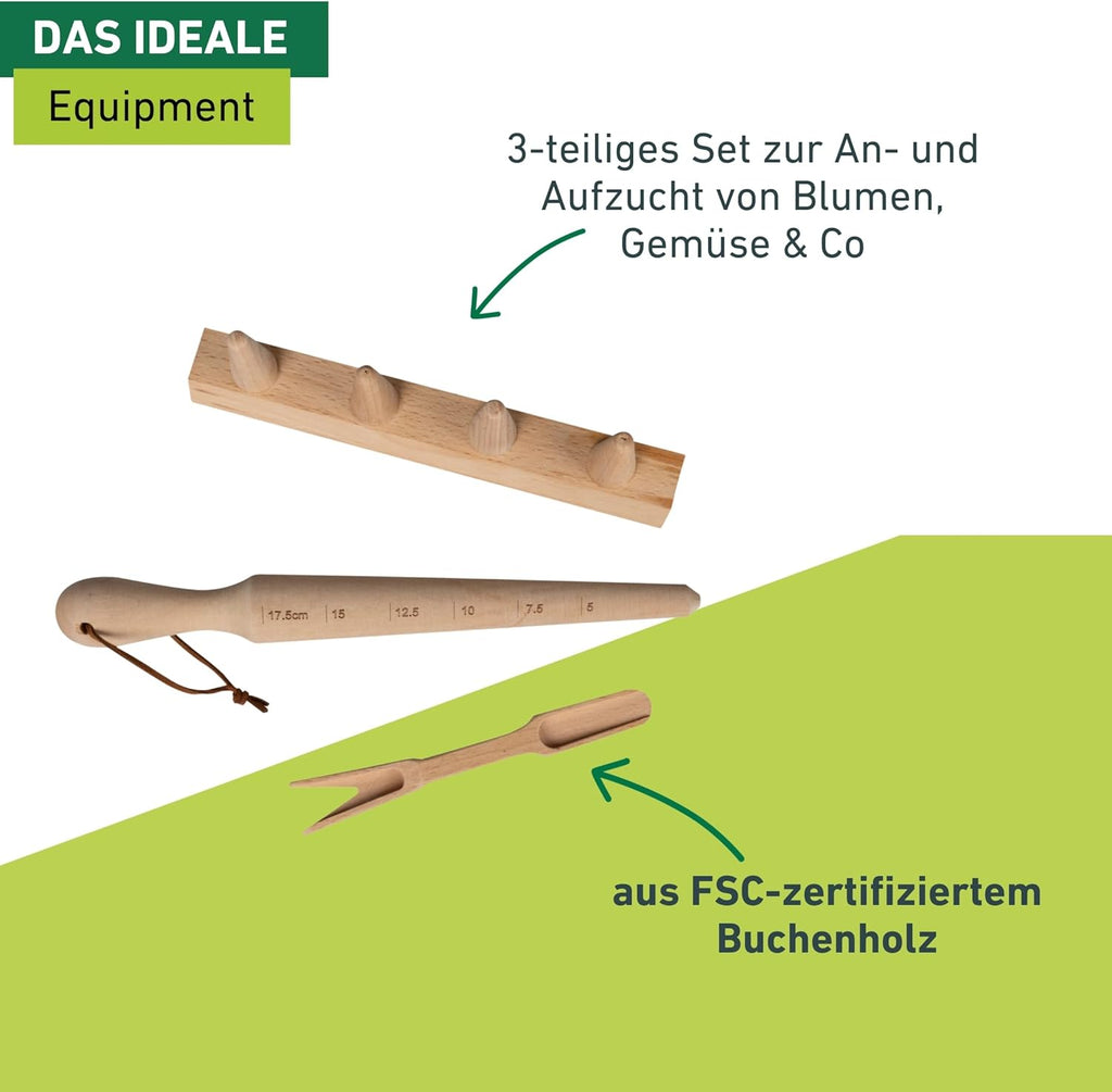 Anzuchtset 3-tlg Buchenholz Pikierstab Pflanzholz Gartenwerkzeug