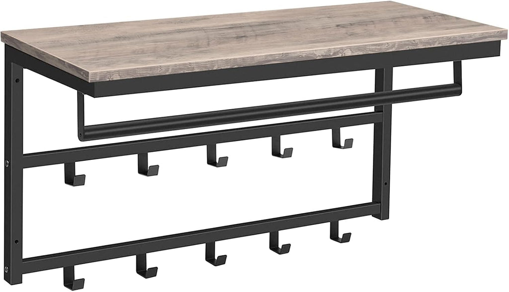 Hoobro Wandgarderobe 42cm mit Ablage und 10 Haken Industriestil