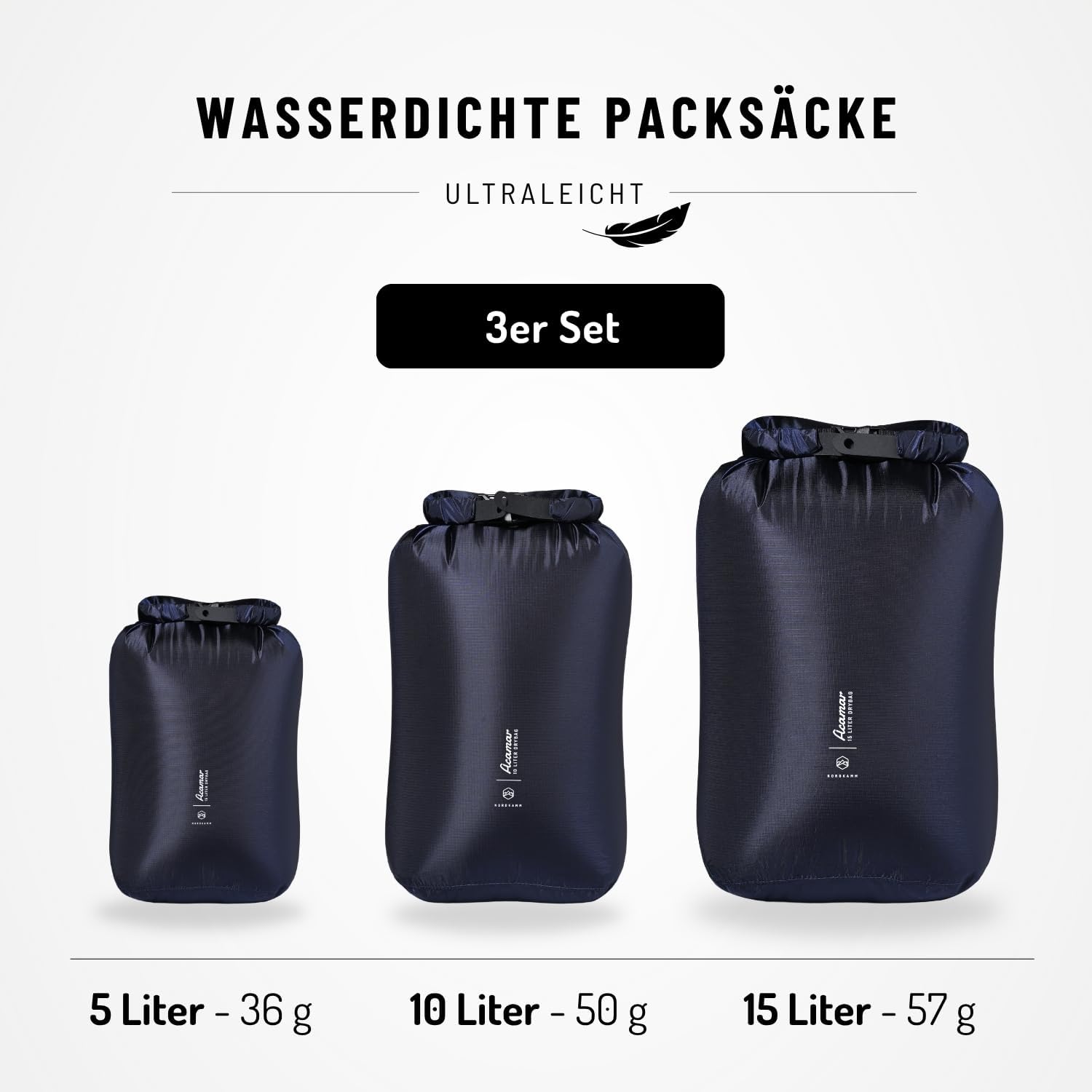 NORDKAMM Dry Bag // wasserdichter Packsack ROBIC® Nylon 10000 mm