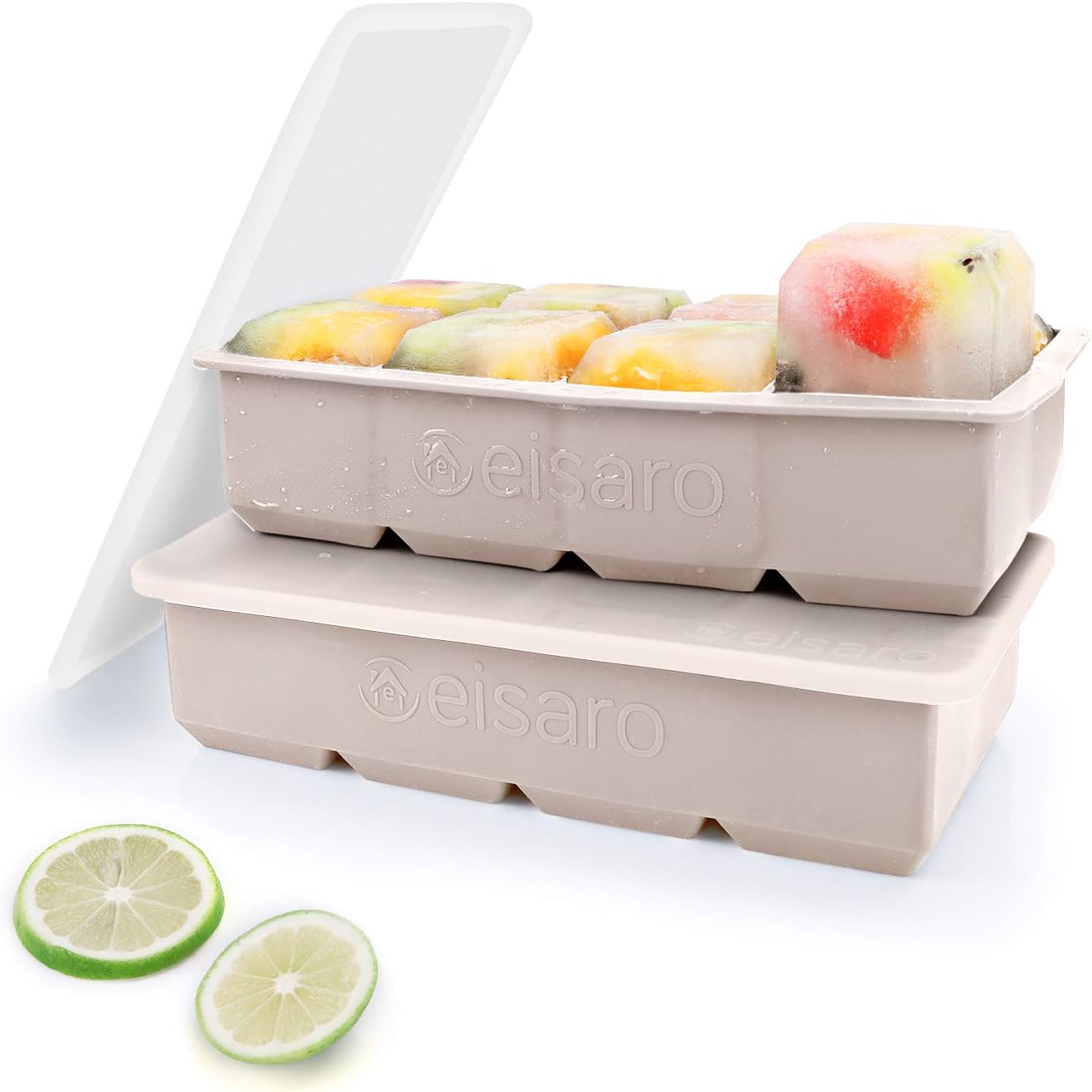 Eiswuerfelform Silikon 2er Set 5 cm mit Deckel BPA-frei schwarz