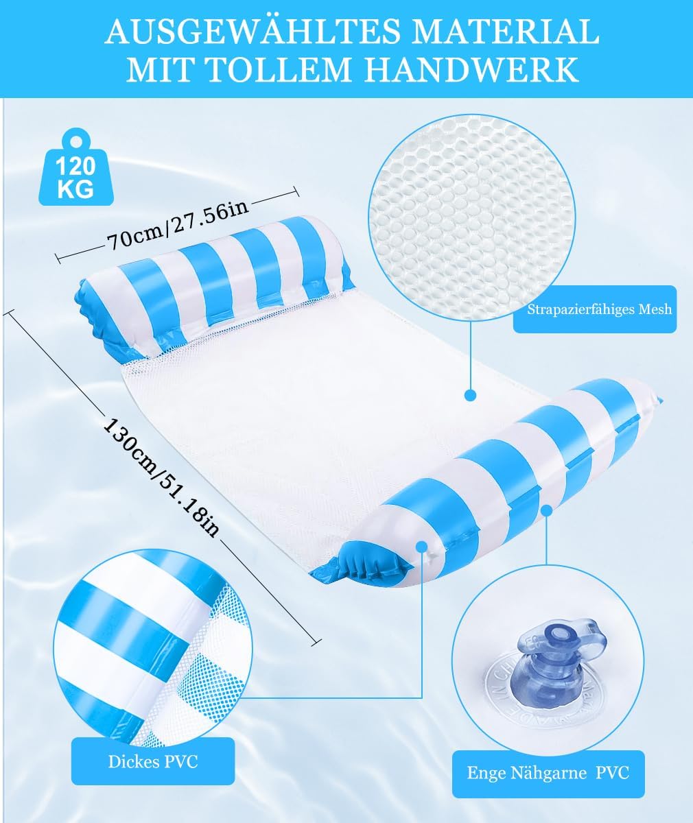 Wasserhaengematte 4-in-1 mit 2 Getraenkehaltern und Luftpumpe Poolliege