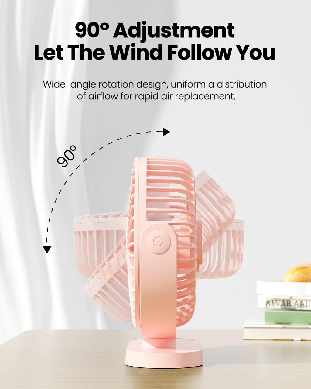 gaiatop USB Tischventilator 14 cm, 3 Geschwindigkeiten, 90° drehbar, mini