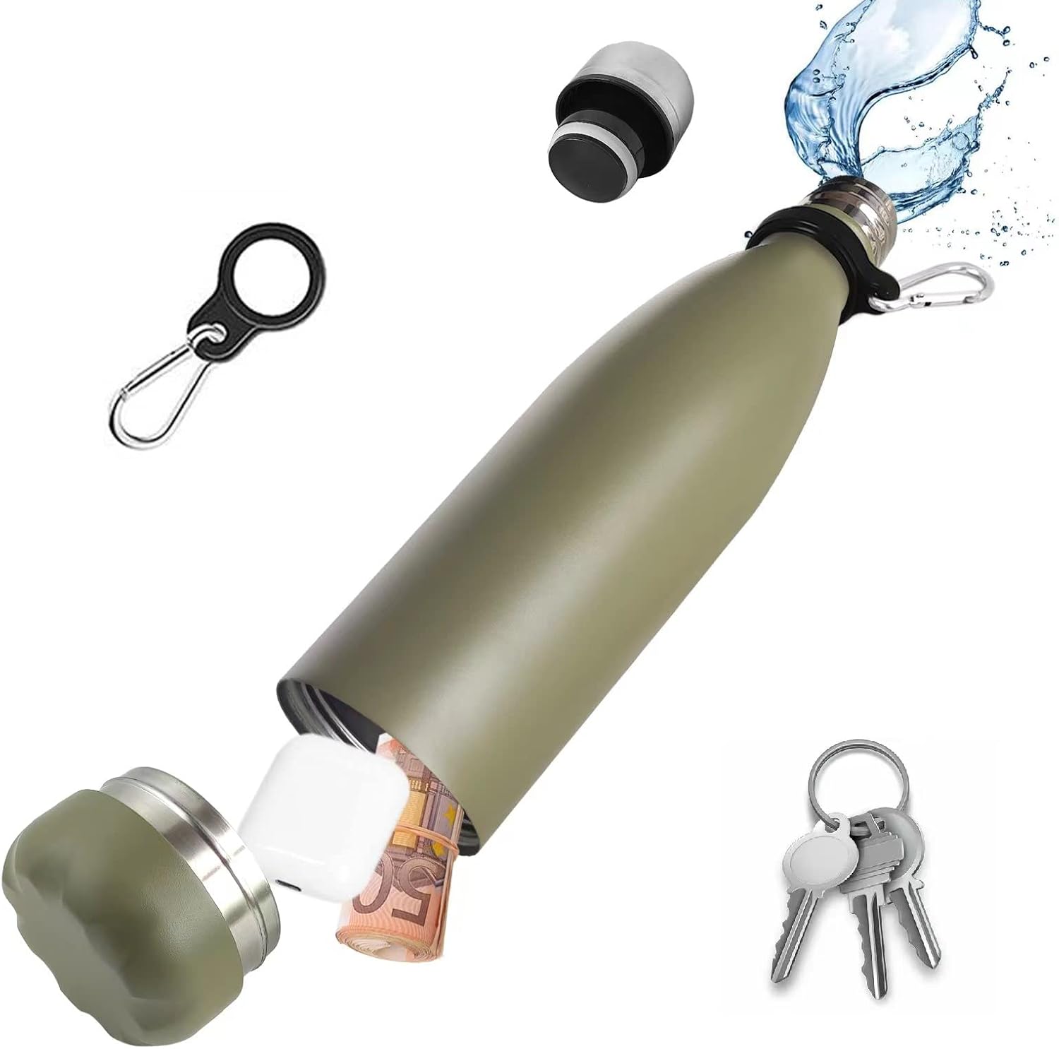 Diversion Edelstahl Trinkflasche mit Versteckfach, isoliert, auslau