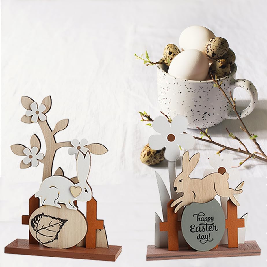 Holz Osterhase Deko Aufsteller 2er Set Fruehlingsdeko Tischdekoration