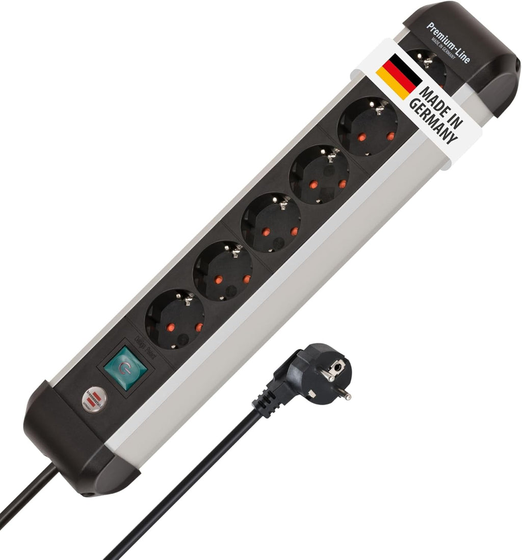 Brennenstuhl Aluminium Steckdosenleiste 6-fach mit Schalter 3 m Kabel