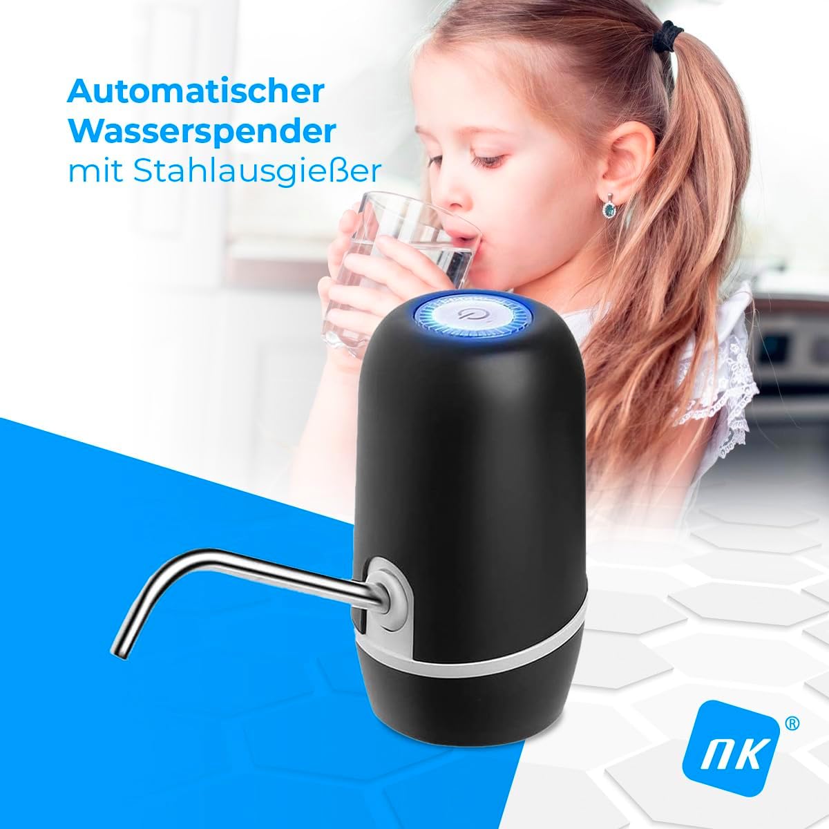 NK automatischer Wasserspender USB Edelstahl BPA-frei fuer 1.5-18.9L Flaschen