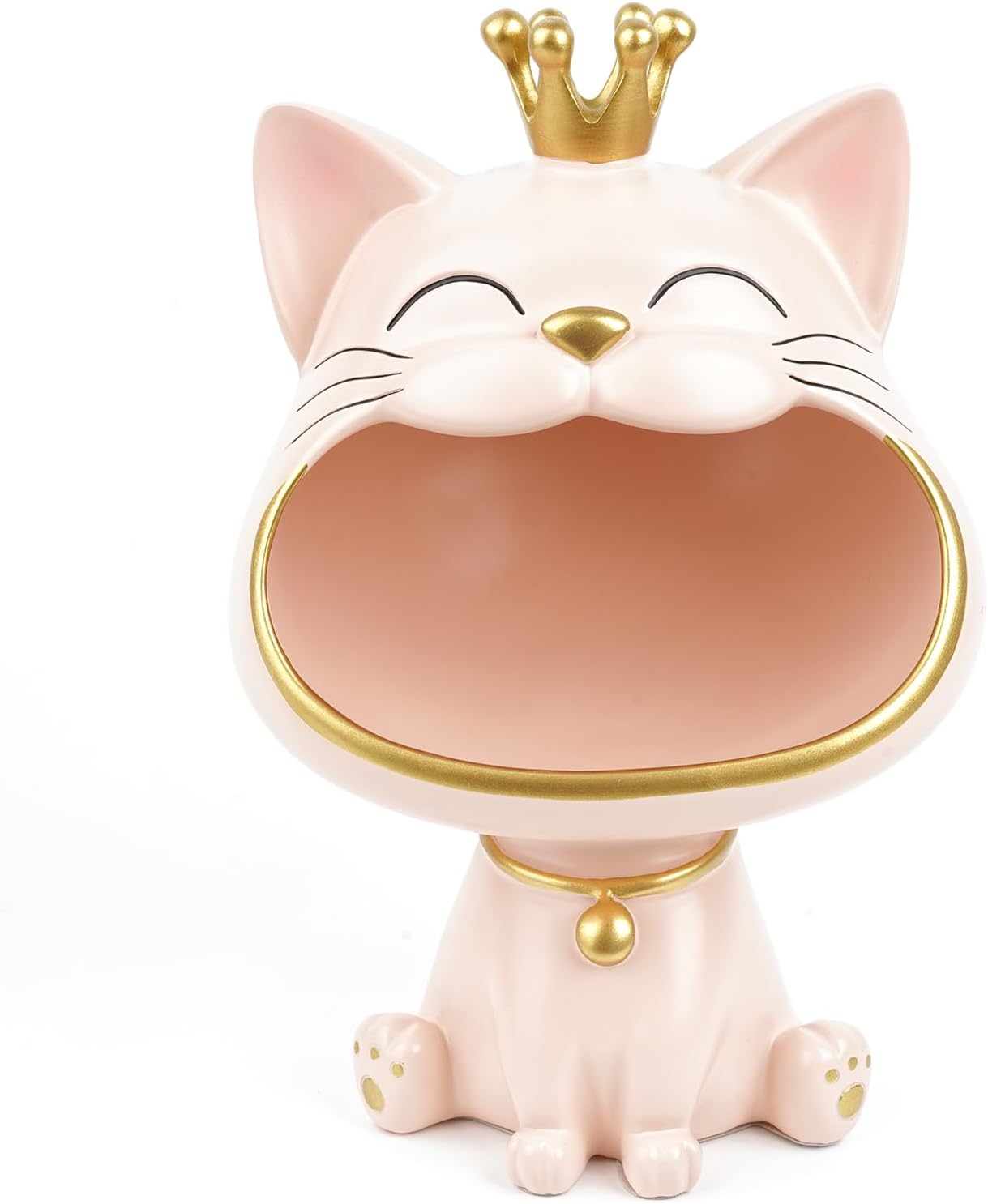 Lachende Katzenstatue Aufbewahrungsbox M-L Weiss Schmuck Schluessel Deko
