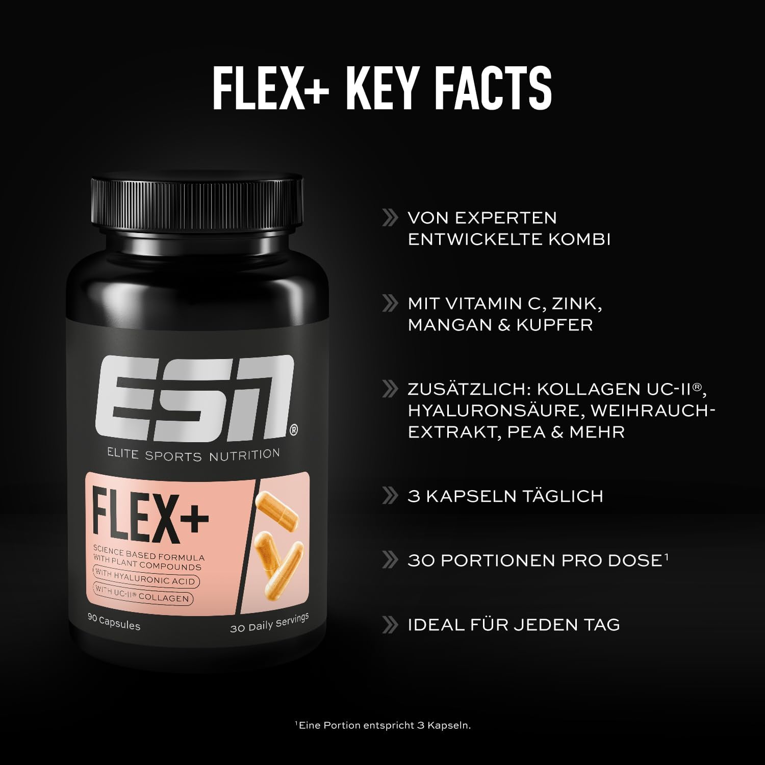 ESN Flex+ 90 Kapseln Gelenkformel mit Kollagen Hyaluron Mikronaehrstoffen