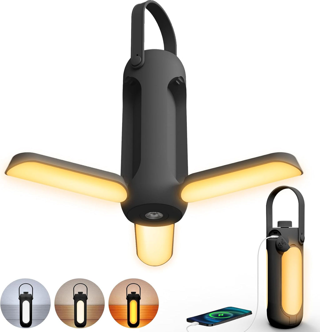 LED Campinglampe 10000 mAh Akku kabellos dimmbar 3 Leuchtmodi schwarz