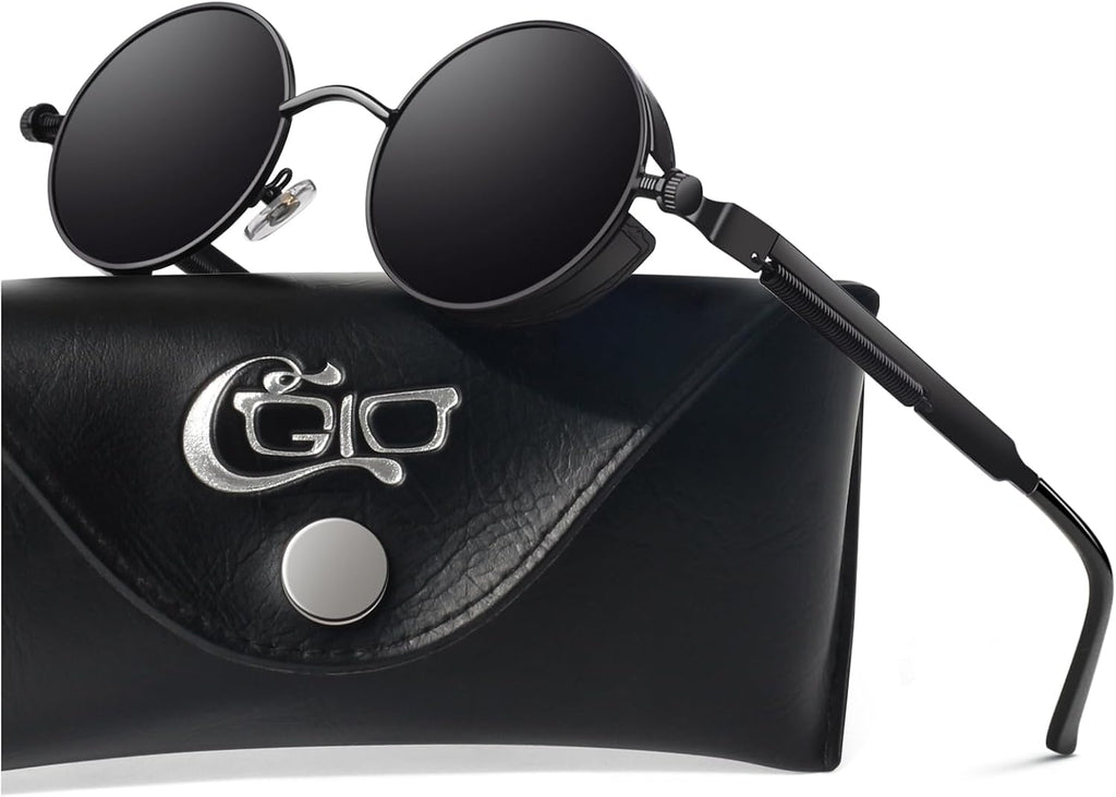 CGID Sonnenbrille rund Polarisiert UV400 Metallrahmen Retro Steampunk Unisex
