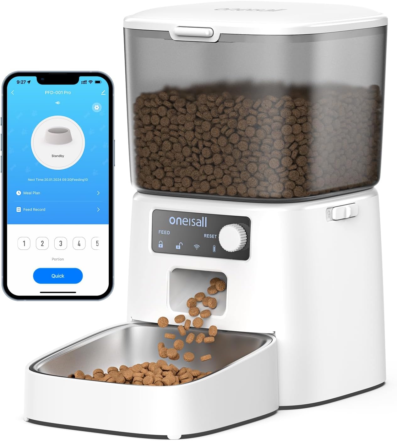 oneisall Futterautomat fuer Katzen 3,5L mit WLAN App und Edelstahlnapf