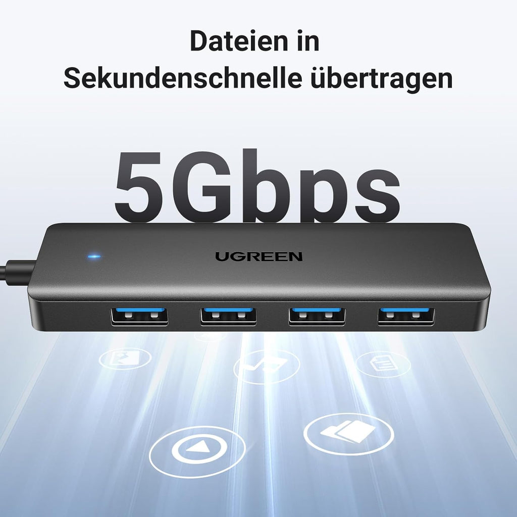UGREEN USB 3.0 4‑Port Hub 5 Gbps mit 15cm-100cm Kabel