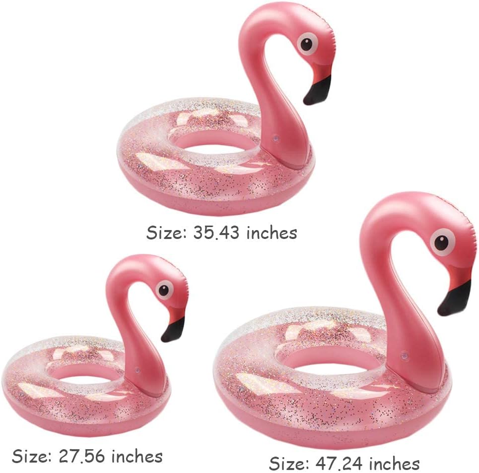 Aufblasbarer Flamingo Schwimmring Rosa mit Glitzer fuer Erwachsene und Kinder