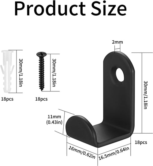 12x Garderobenhaken schwarz Metall zum Schrauben 1,1cm Wandhaken
