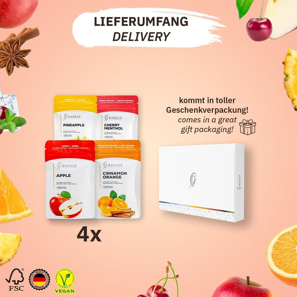 Zahnstocher mit Geschmack Cool Fruit 4er Pack