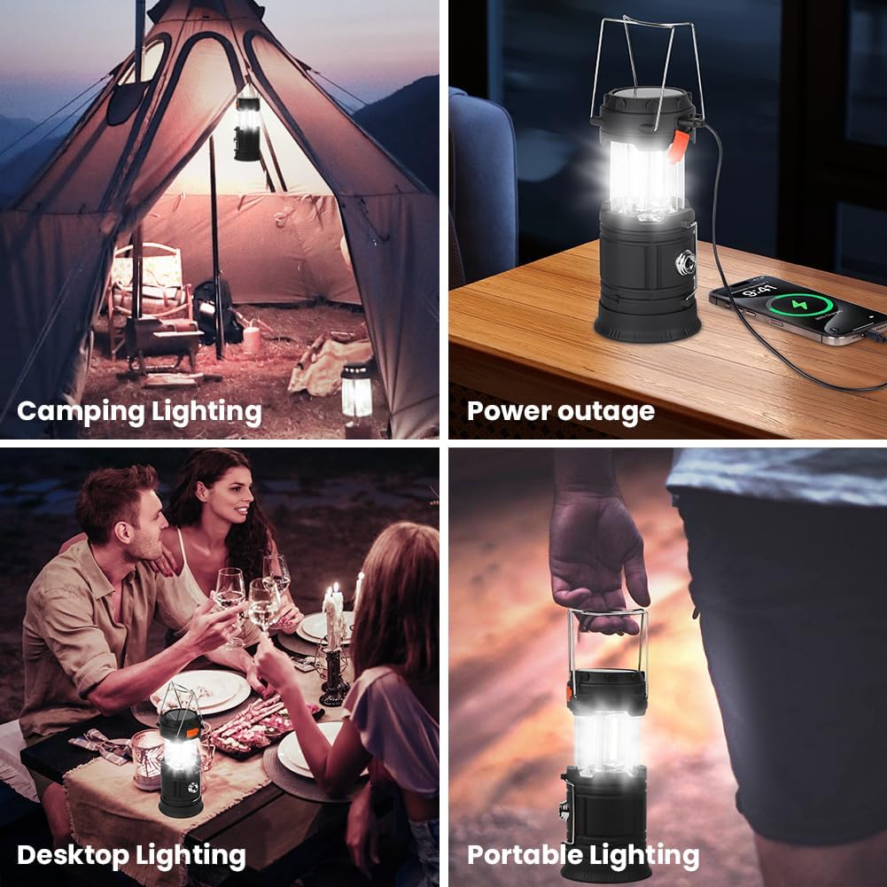 HOTUT Solar Campinglampe 3200 mAh faltbar LED mit Handkurbel USB Wasserdicht