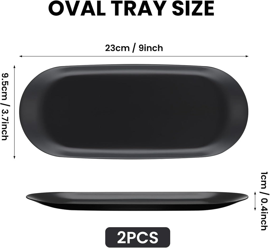 Edelstahl Tablett oval schwarz - dekoratives Schmucktablett klein elegant