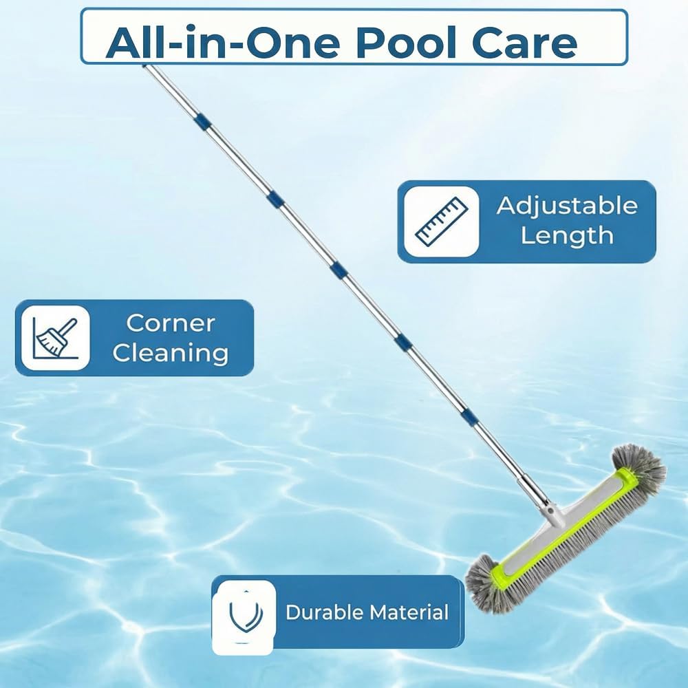 Poolbuersten Set 45 cm mit Teleskopstange 230 cm, Reinigungstuch & Waschhandschuh