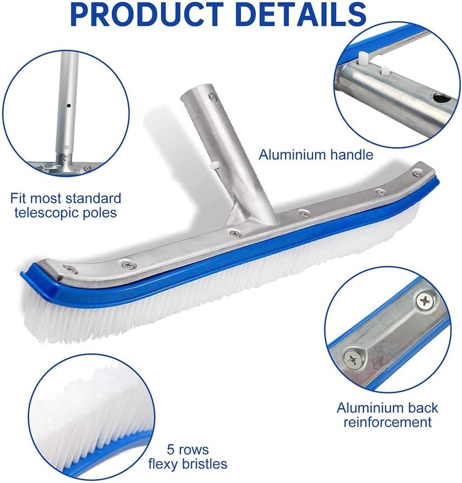 Poolbuerste 45 cm mit 180 cm Teleskopstiel Aluminium verstellbar Reinigungsbuerste