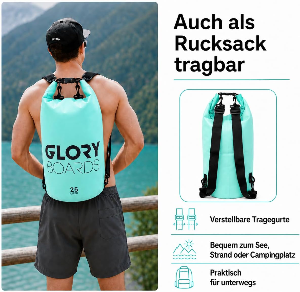 Glory Boards Dry Bag Rucksack wasserdicht Schultergurt Schwimmen Kajak