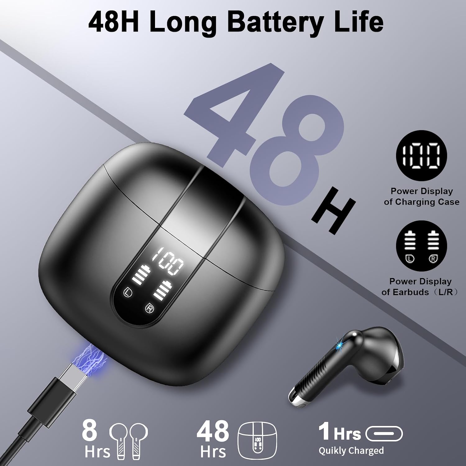Bluetooth In-Ear Kopfhoerer 5.3 mit ENC Noise Cancelling, 48 Std. Akku