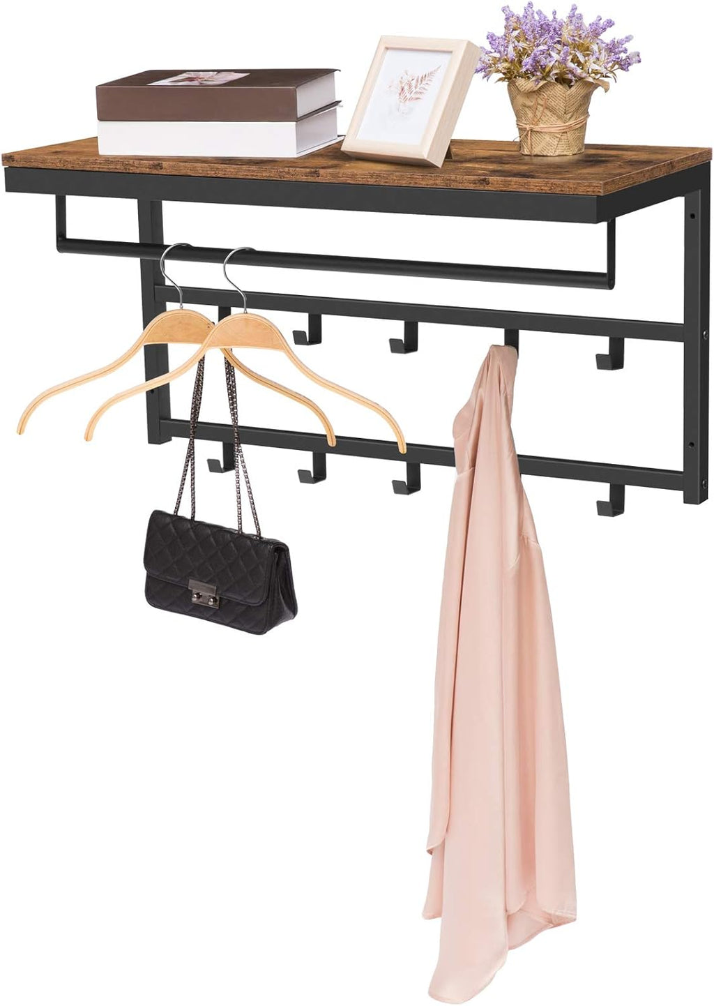 Hoobro Wandgarderobe 42cm mit Ablage und 10 Haken Industriestil